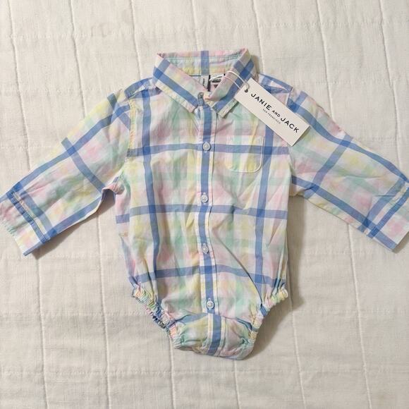 Janie & Jack One Piece Plaid Button Down. Long Sleeve Snap Baby Boy Size 3-6 mos - Picture 1 of 6